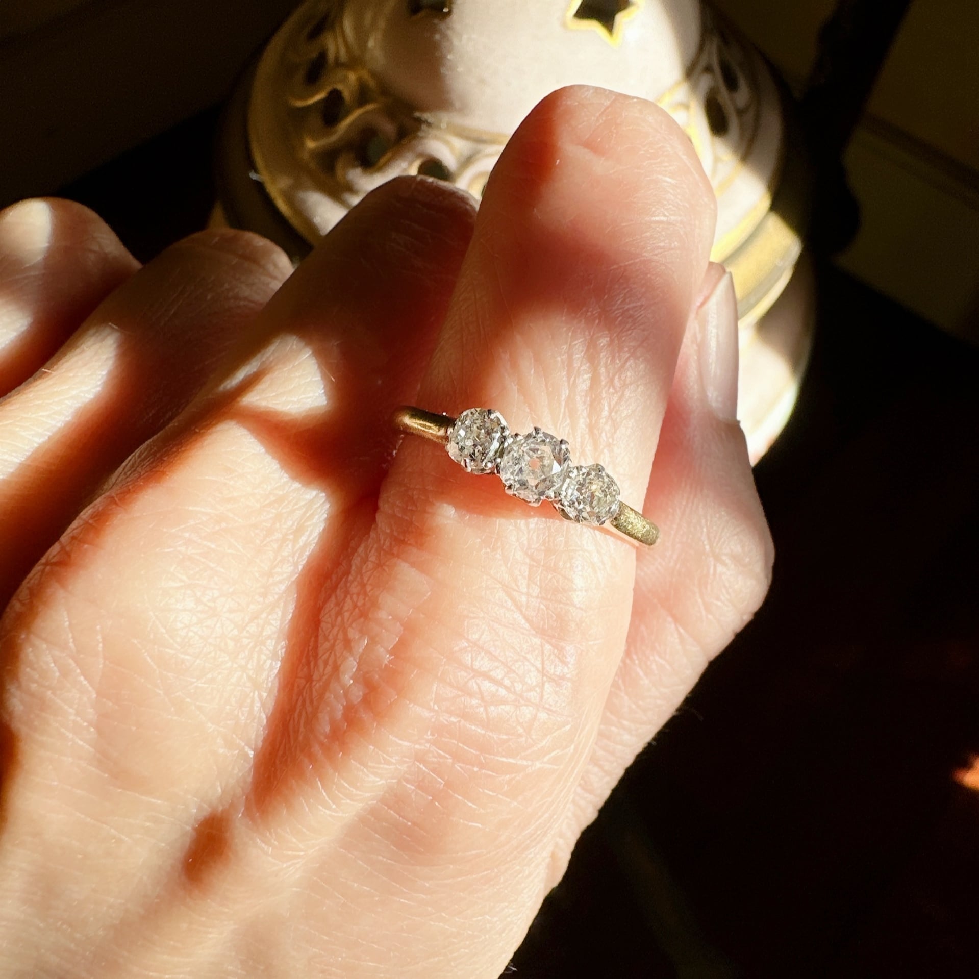 オールドマインカットダイヤモンドトリロジーエドワーディアンリング