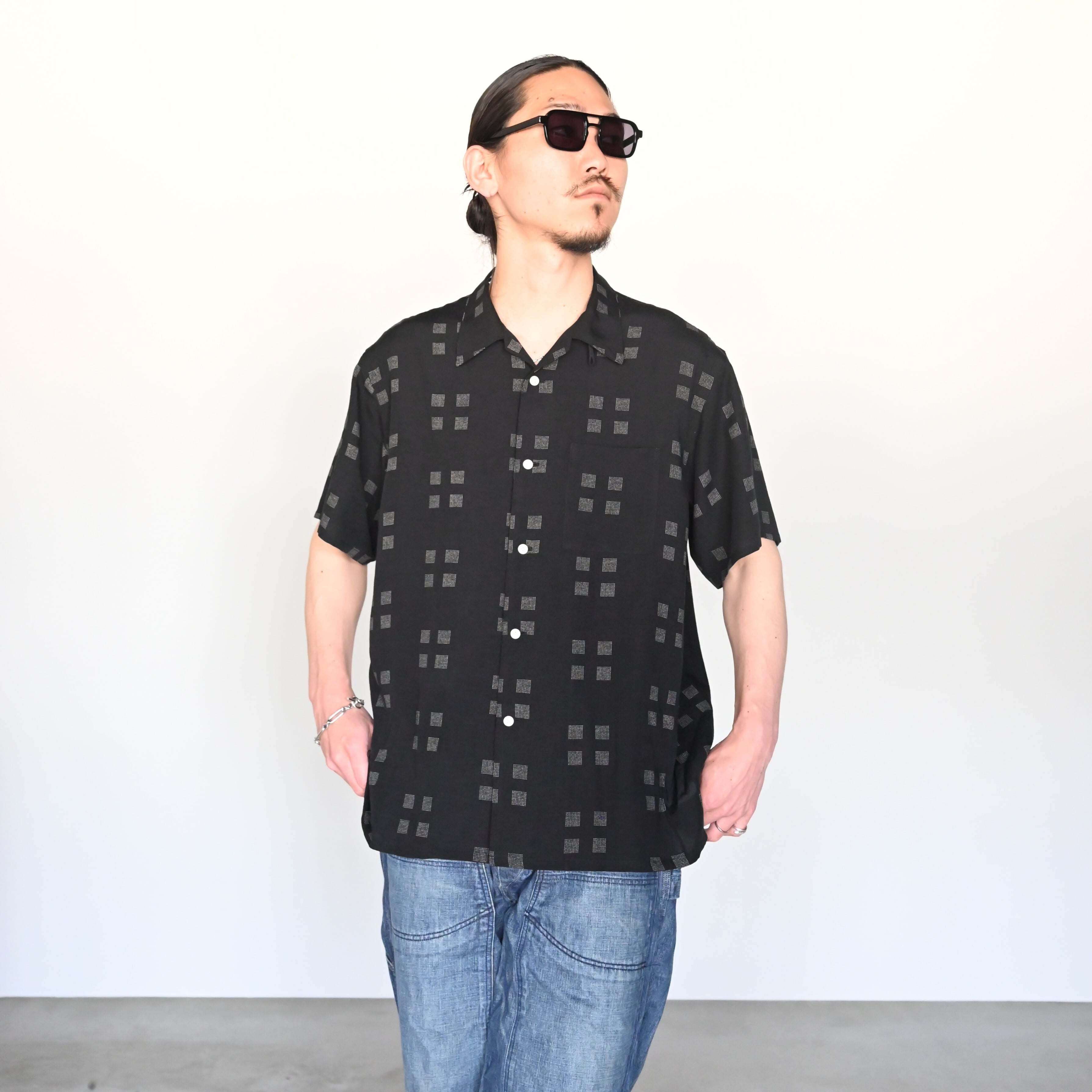 OLD JOE / ORIGINAL PRINTED OPEN COLLAR SHIRTS (Square Dot) Short