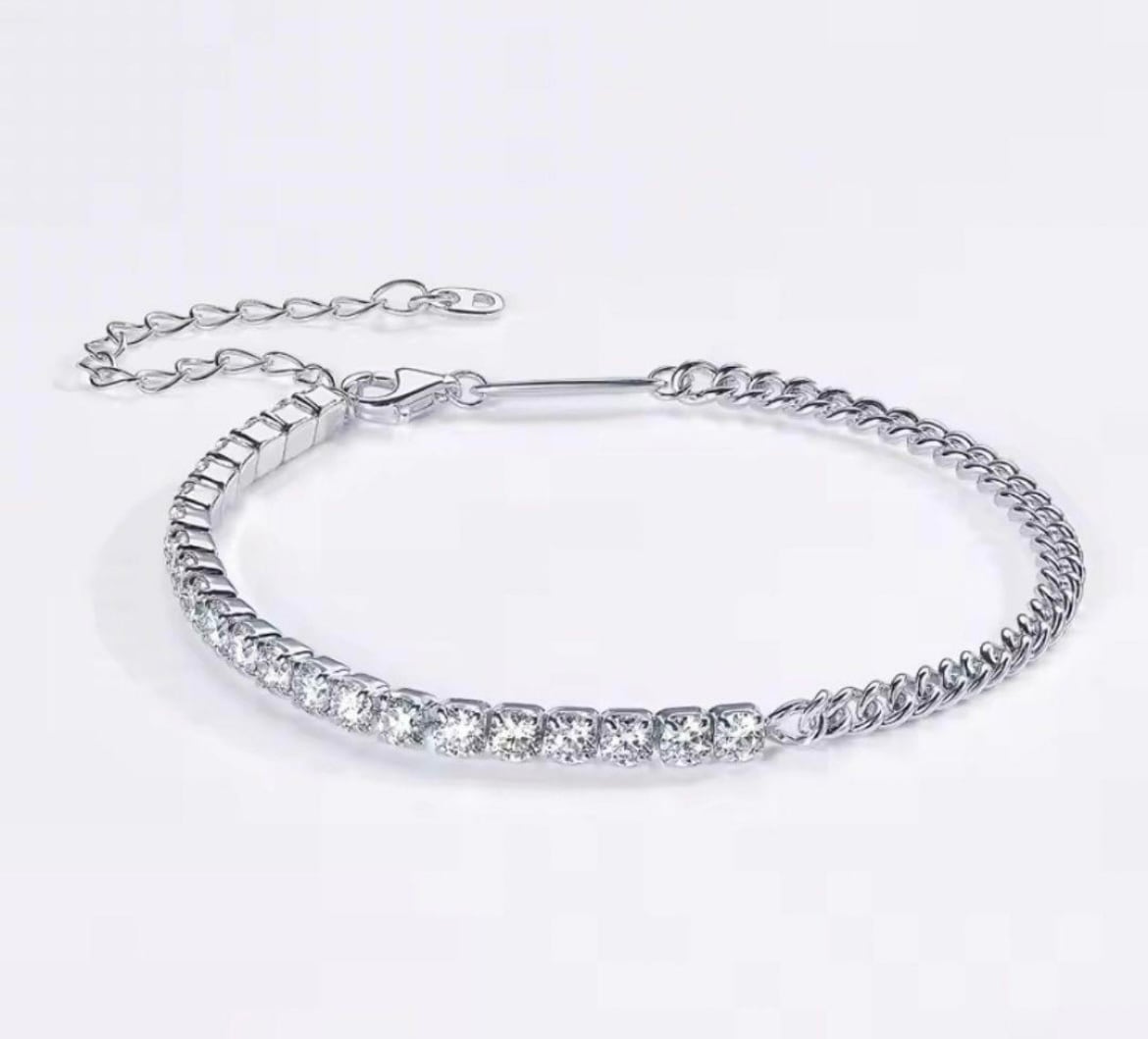 大反響】モアサナイト テニス×グリッターチェーンブレスレット｜S925