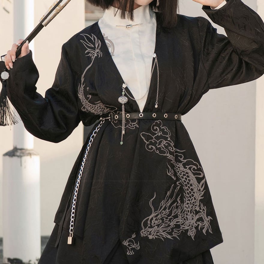 チャイナ風 羽織り 長袖トップス ジャケット 龍刺繍 ドラゴン 闇