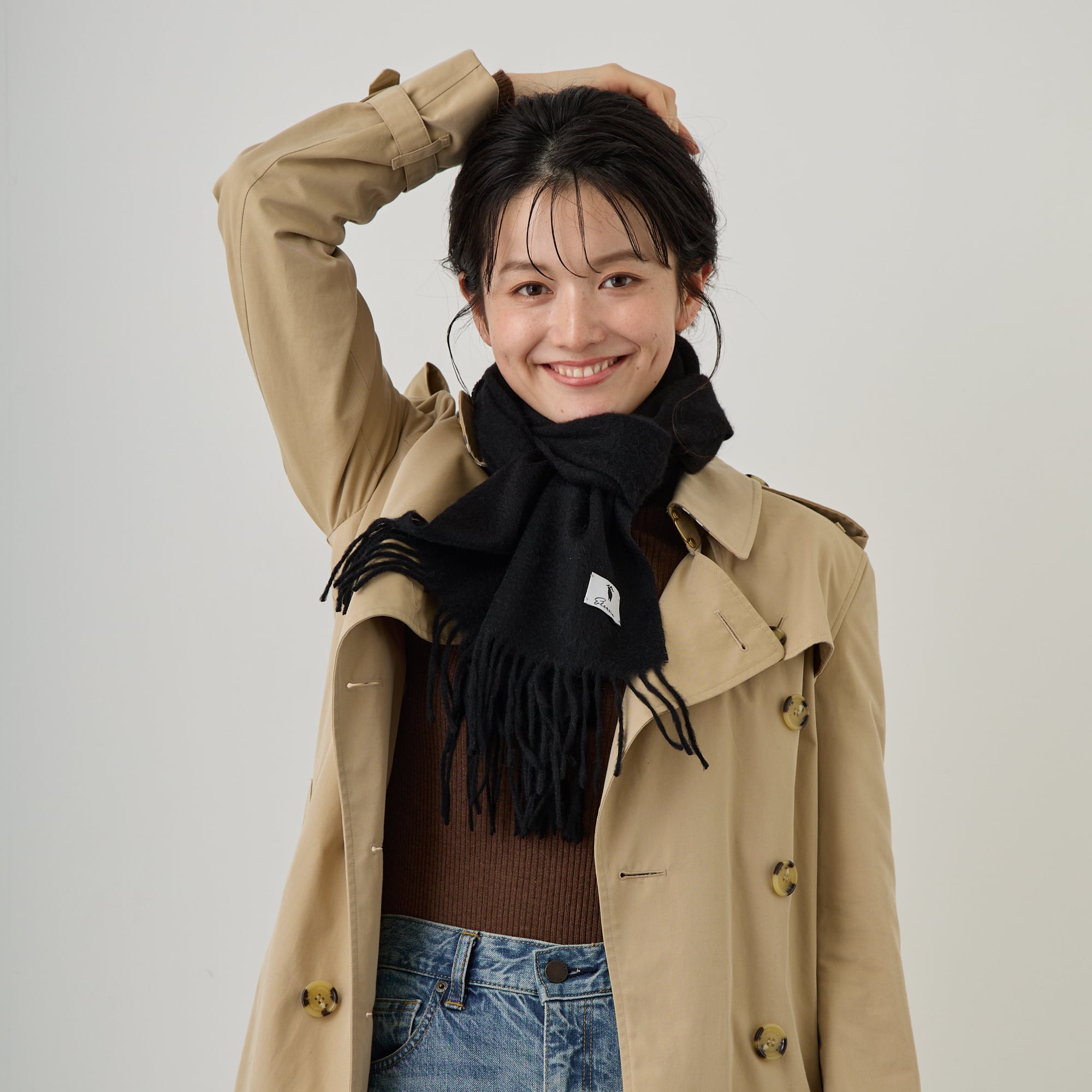 カシミアストール カシミヤマフラー カシミヤ100% リエンダ ELENORE Elensia】カシミヤ100％マフラー <ブラック> | Elensia (エレンシア