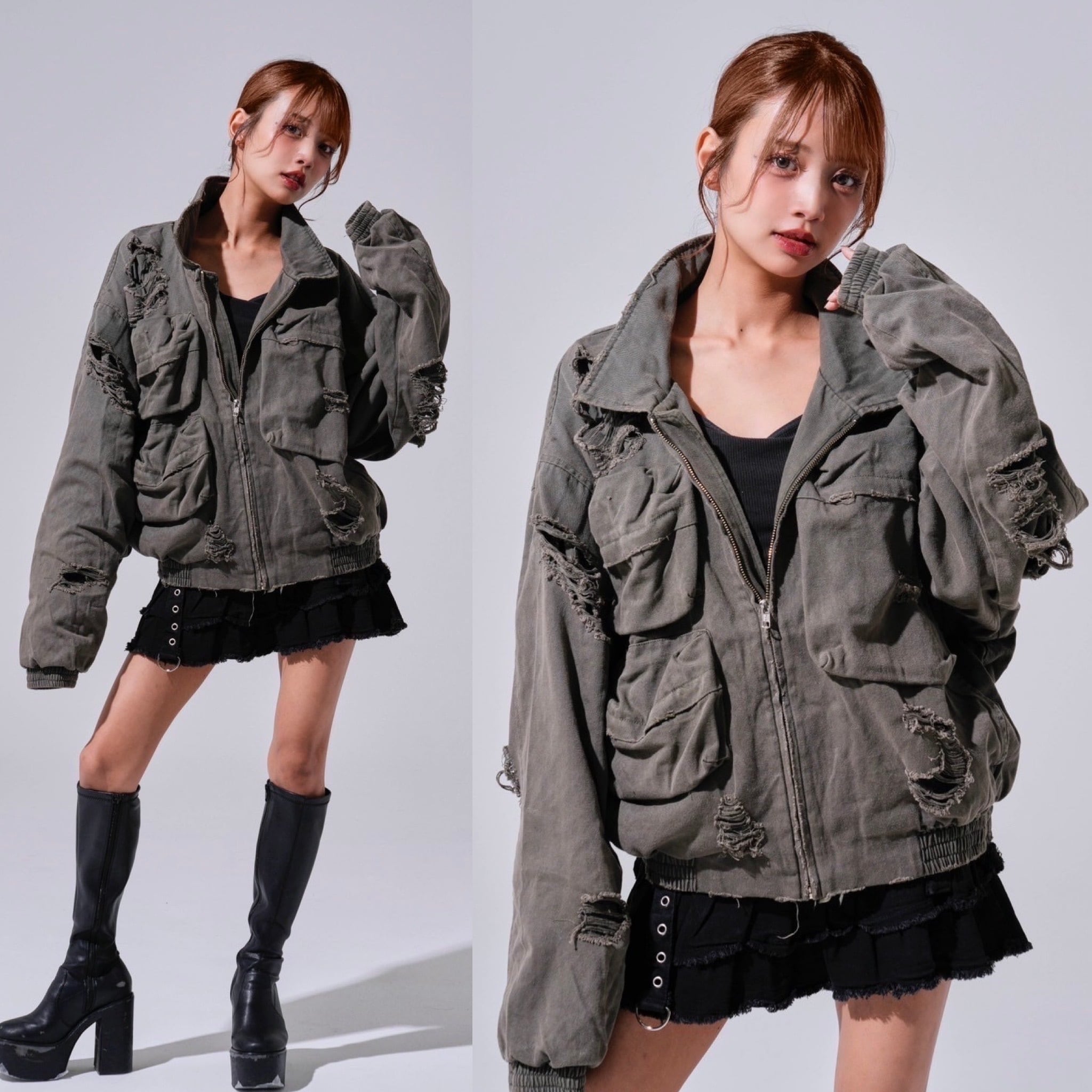 BARCON リペア加工ミリタリーブルゾン グランジ y2k y3k ネオ