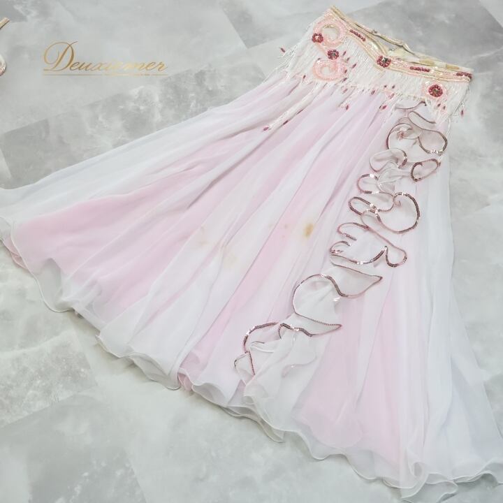 ベリーダンス オリエンタル 衣装 Bella ベラ 上下セット 白 ピンク