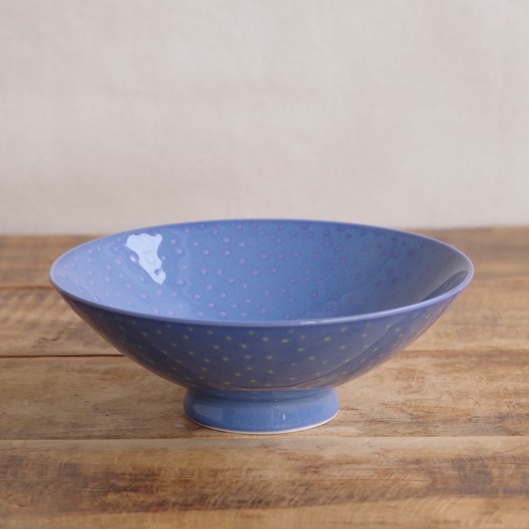 新品】 白山陶器（波佐見焼） 平茶碗 飯碗 F-9 青 水玉模様 ドット柄