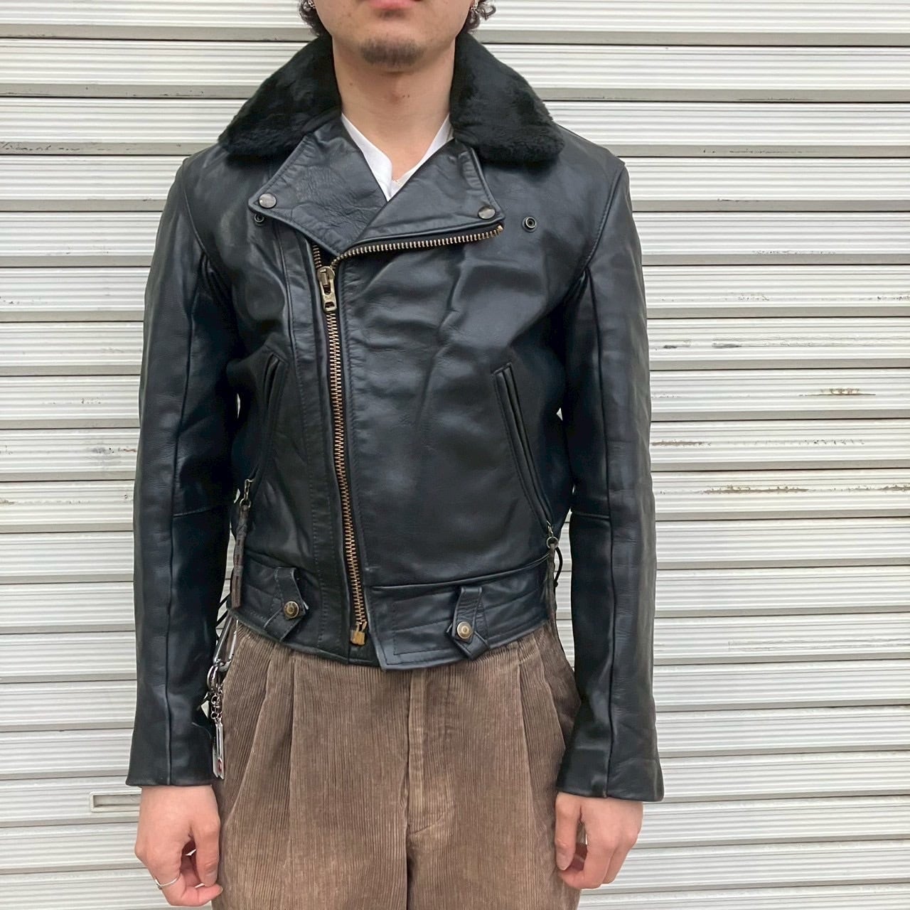 希少 90s USA製 VANSON 純正 襟ボア CHP ダブル ライダースジャケット