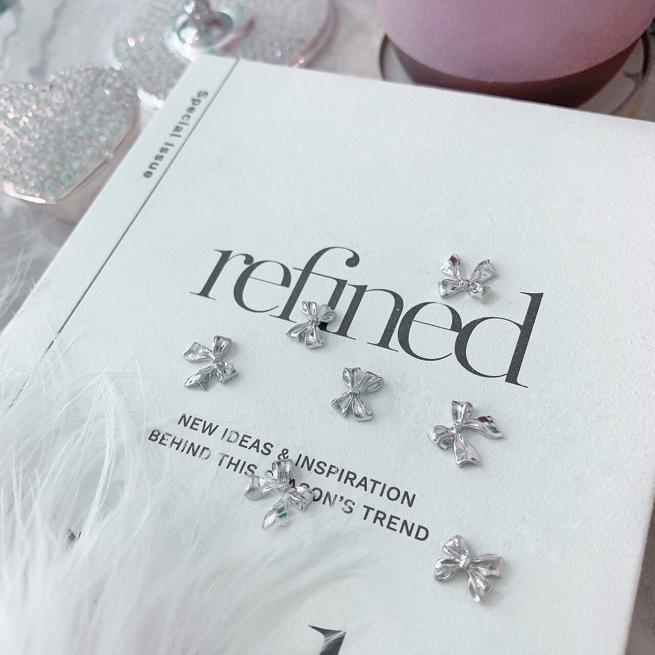 ネイルパーツ シルバー リボン 5個入り | cheekgel