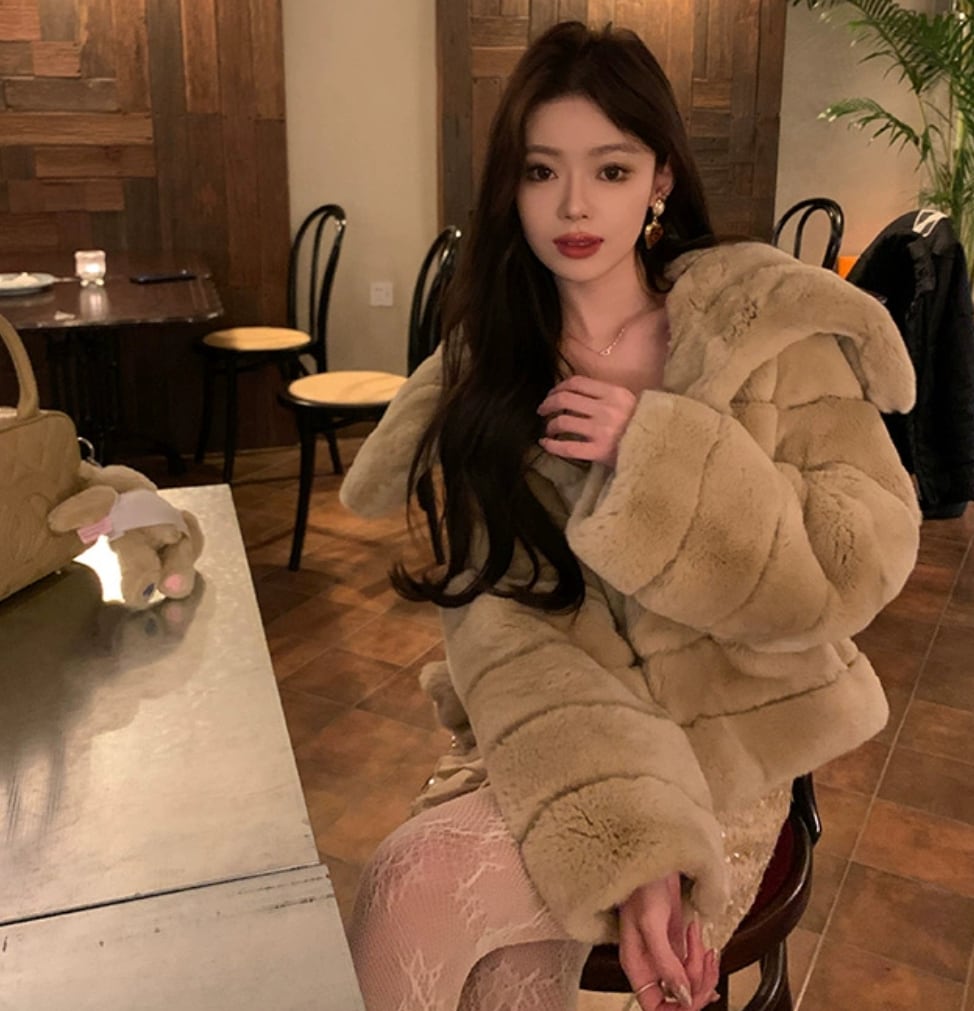 ラビットファー ショートコート beige | mymuse