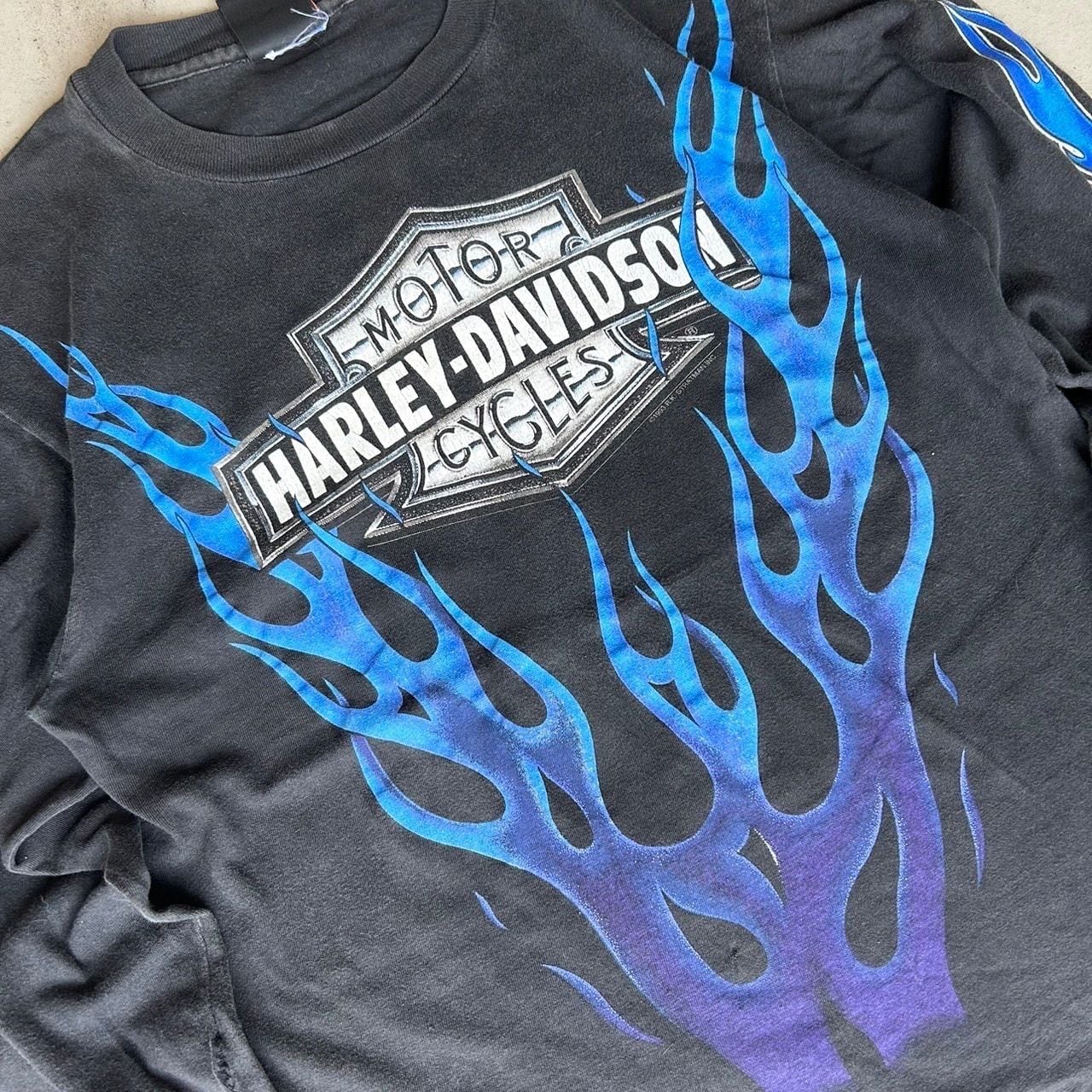90s Harley-Davidson Blue flame Fire pattern ハーレーダビッドソン L