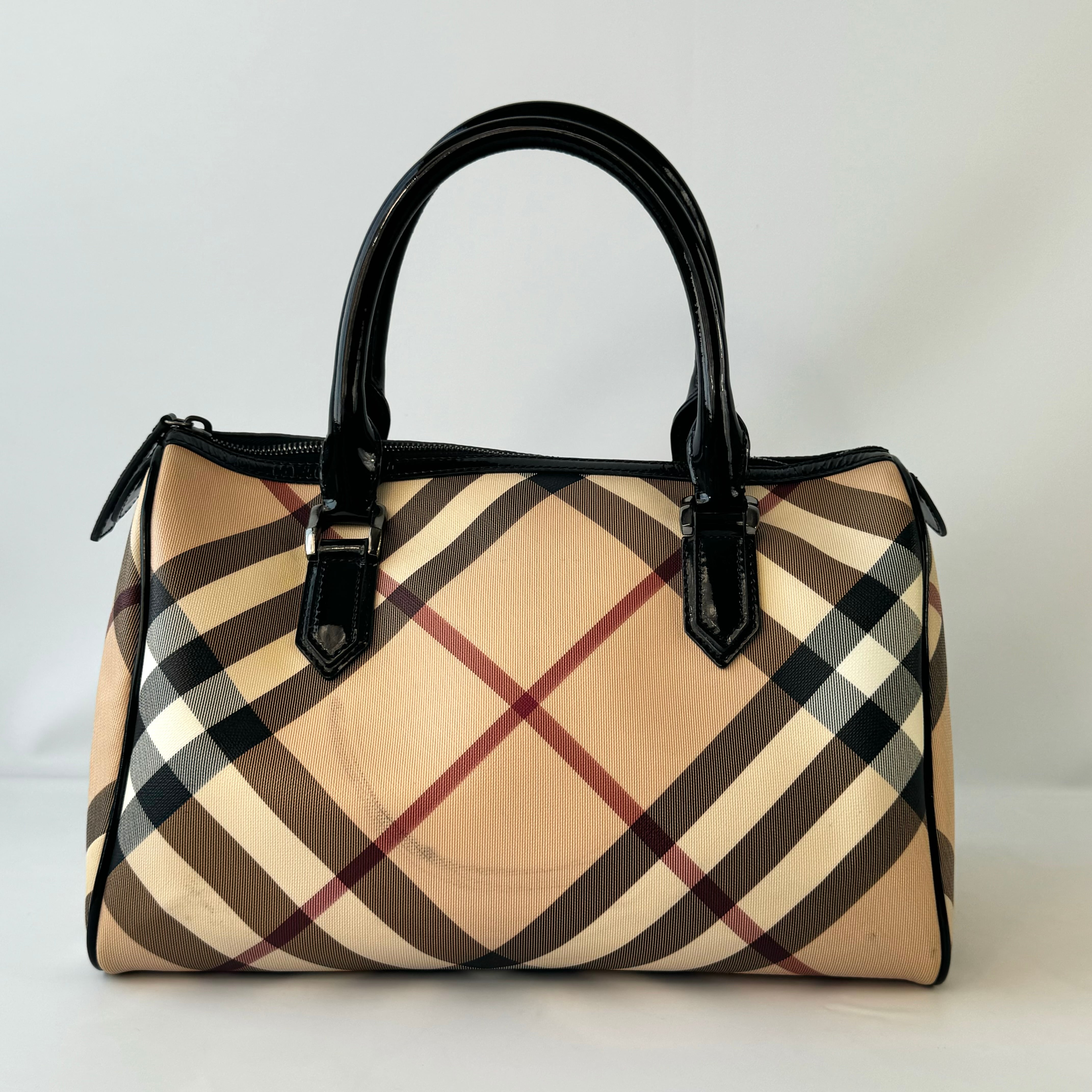 バーバリー ミニボストンバッグ ノバチェック メガチェック PVC×レザー