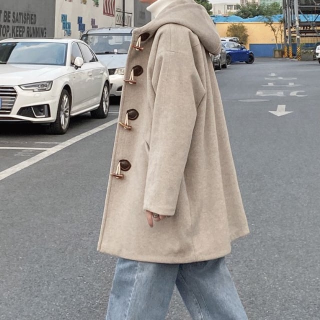 予約販売】ダッフルコート コート アウター フード付 ミドル丈