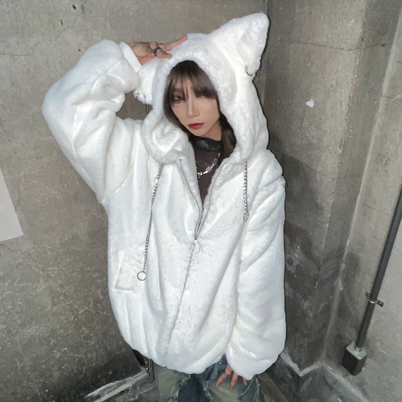 PSYNYXX 猫耳ファーブルゾン ネコミミ CAT サブカル サブジラ | 韓国系