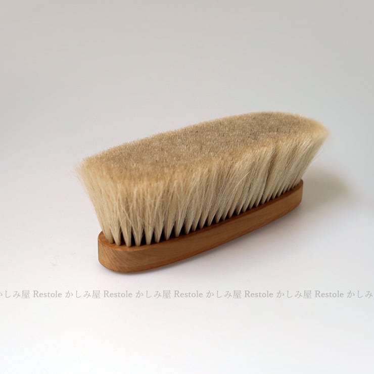 カシミヤ用洋服ブラシ【ブラシの平野】手植え水雷型 / 白馬毛（中古品