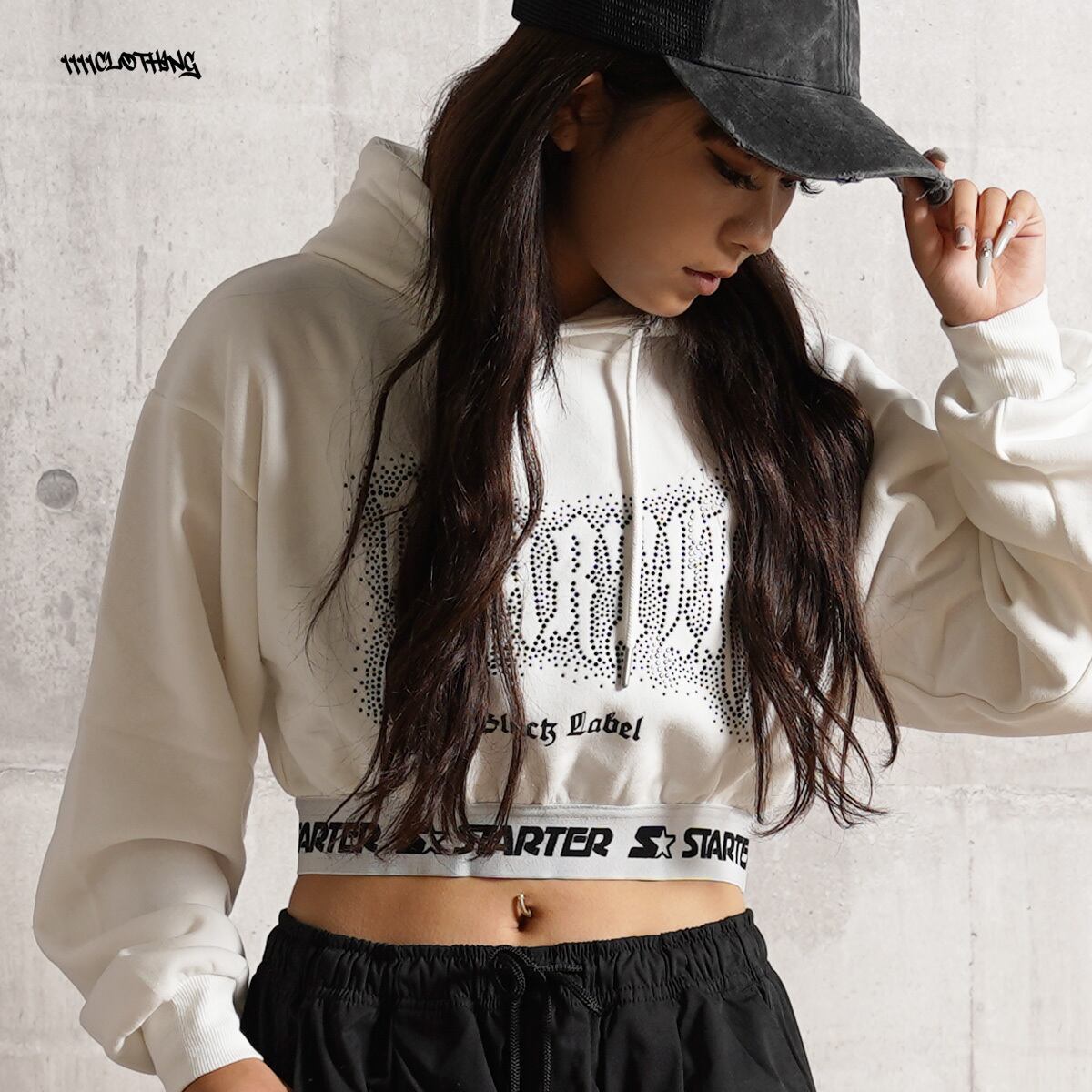 ◇ラインストーン ショート丈 プルパーカー◇yn-530gts | 1111clothing