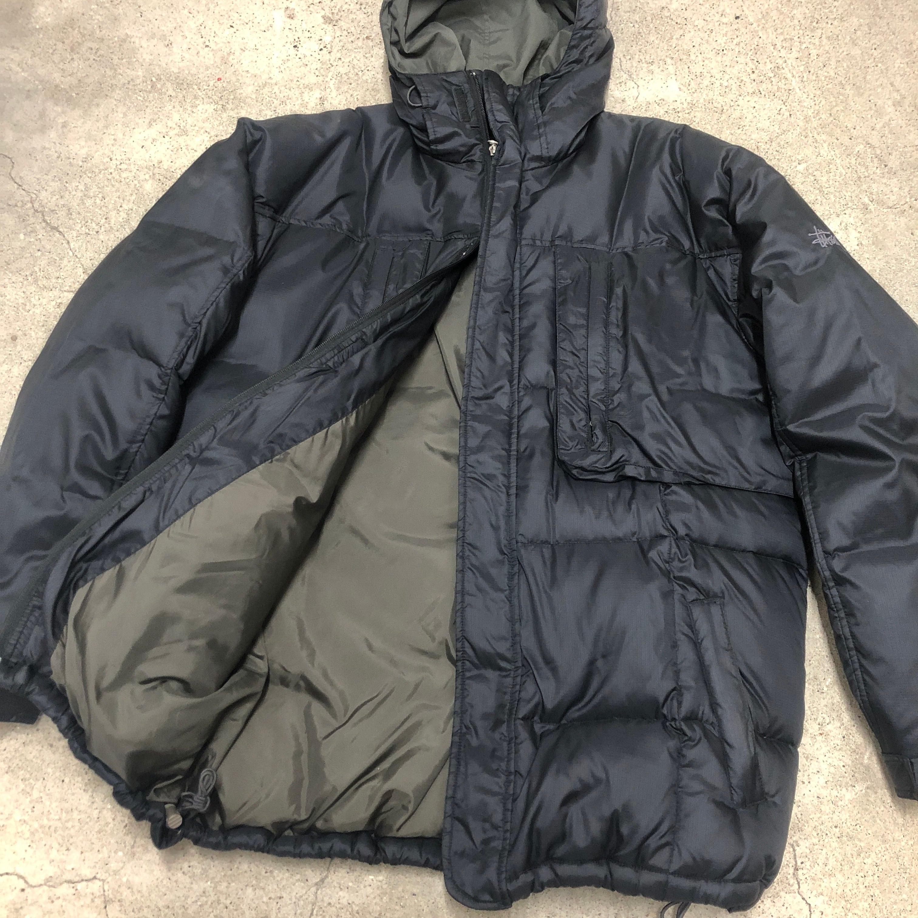 90s OLD STUSSY/Down Jacket/紺タグ/L/ダウンジャケット/刺繍ロゴ