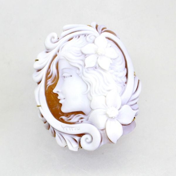 18金枠 シェルカメオ ブローチ兼ペンダント【中古】 | andoshoji