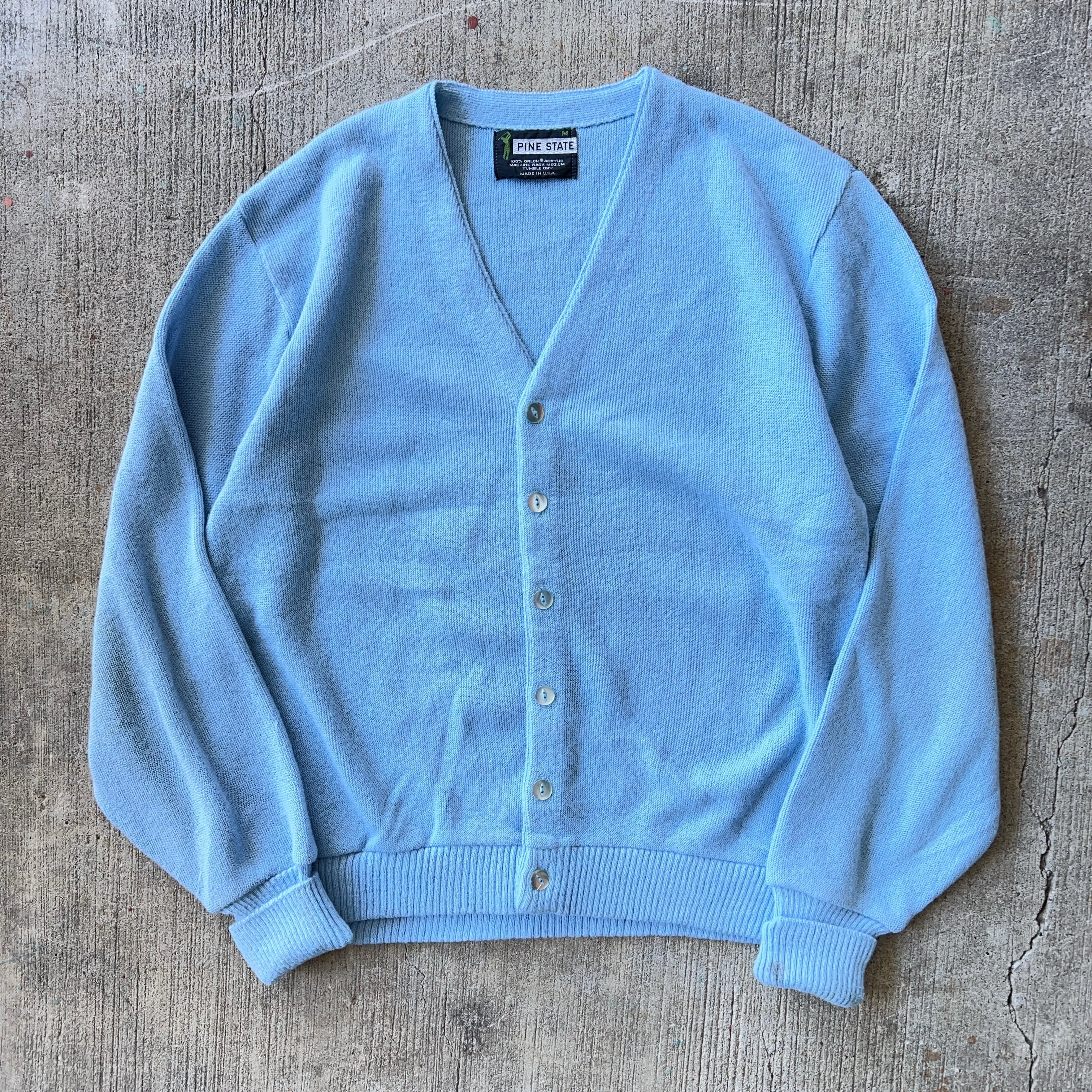 80's~ PINE STATE Knit Cardigan SkyBlue USA製 SIZE M 80年代 ニット