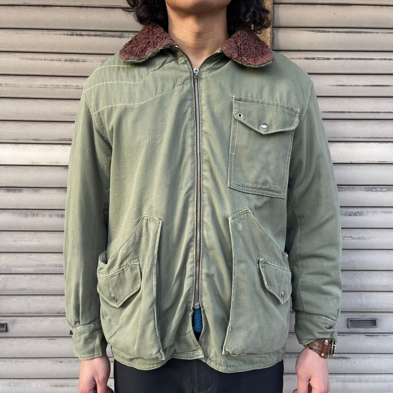 70s イタリア製 ユーロ ヴィンテージ 襟ボア ハンティング フライト