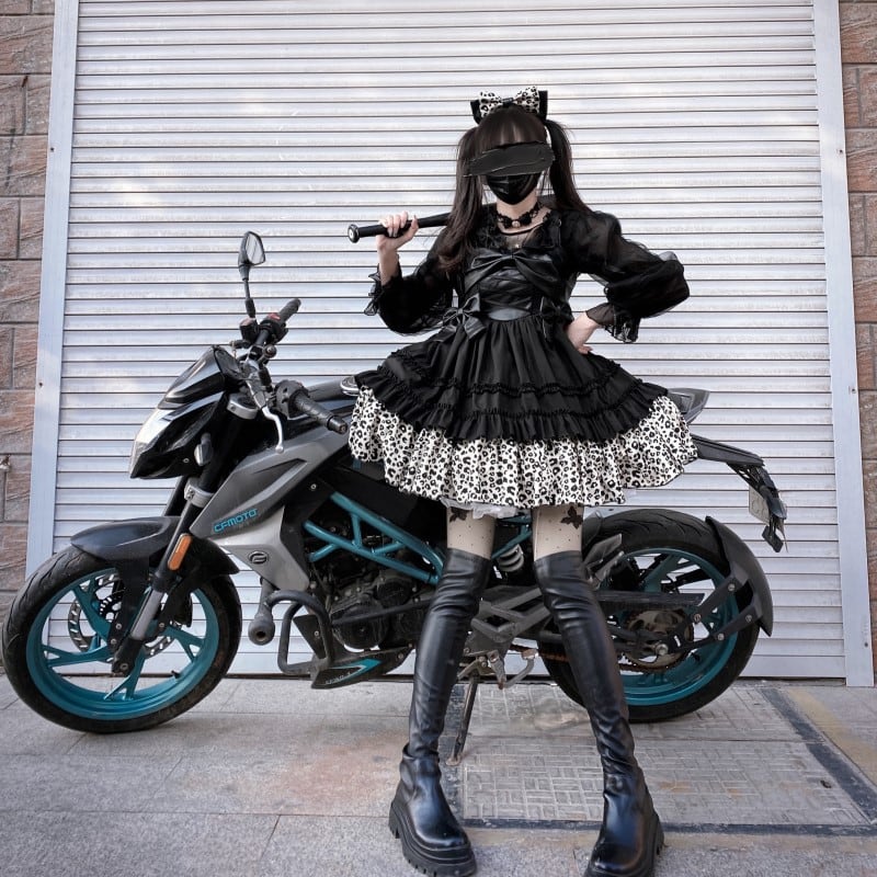 SEASONZ JSK ジャンパースカート ミニ丈 ヒョウ柄 ハイウエスト