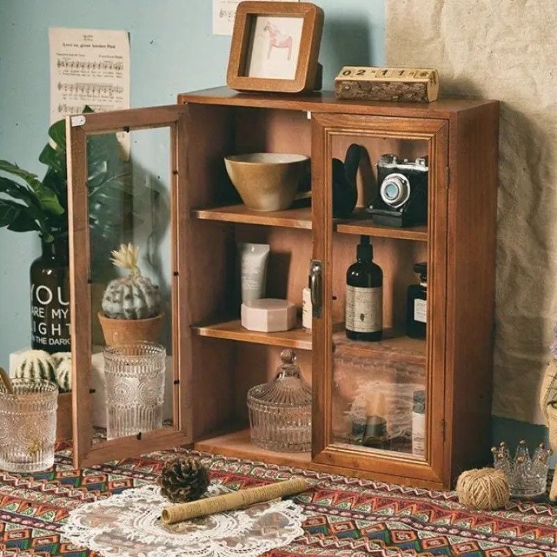 収納キャビネット レトロ調 木製 多機能 大容量 ヴィンテージ