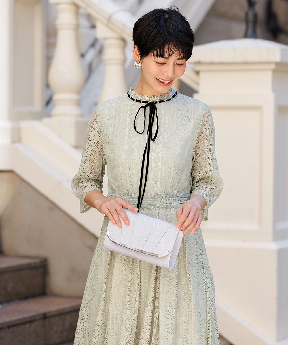 パーティードレス 結婚式 ワンピース レース リボン オケージョン