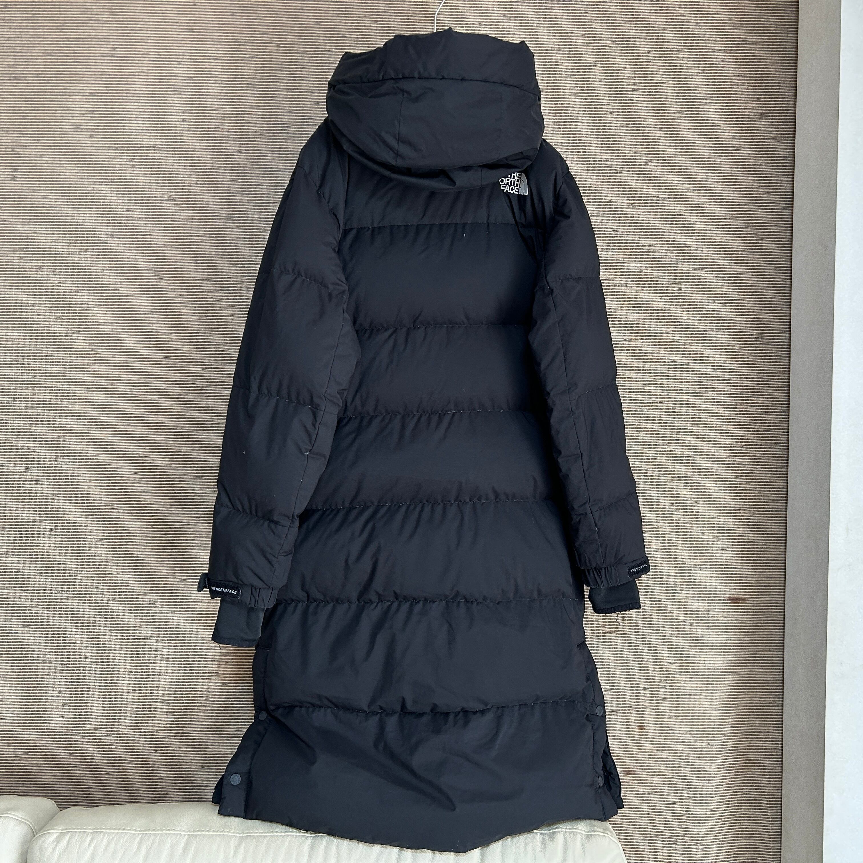 ノースフェイス ロングダウンコート ベンチコート M 黒ブラック 刺繍