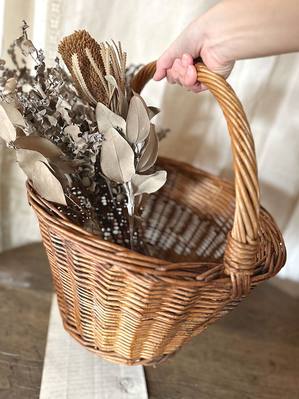 大きめラウンドパニエ バスケット かご 柳 やなぎ | Brocante de La