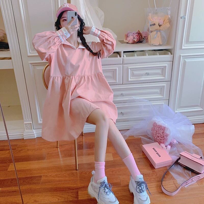 2カラー】セーラー ワンピース オーバーサイズ フリーサイズ ビッグ