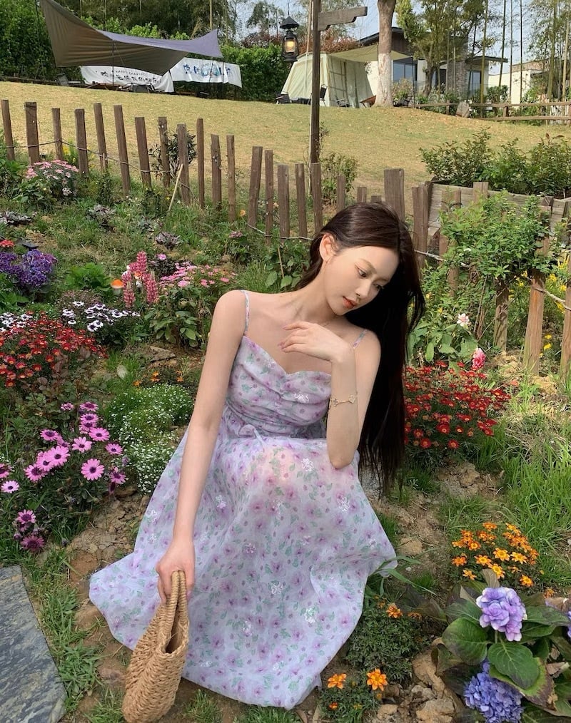 ラベンダー 花柄ワンピース G104CON0150 | liberal style. - 韓国