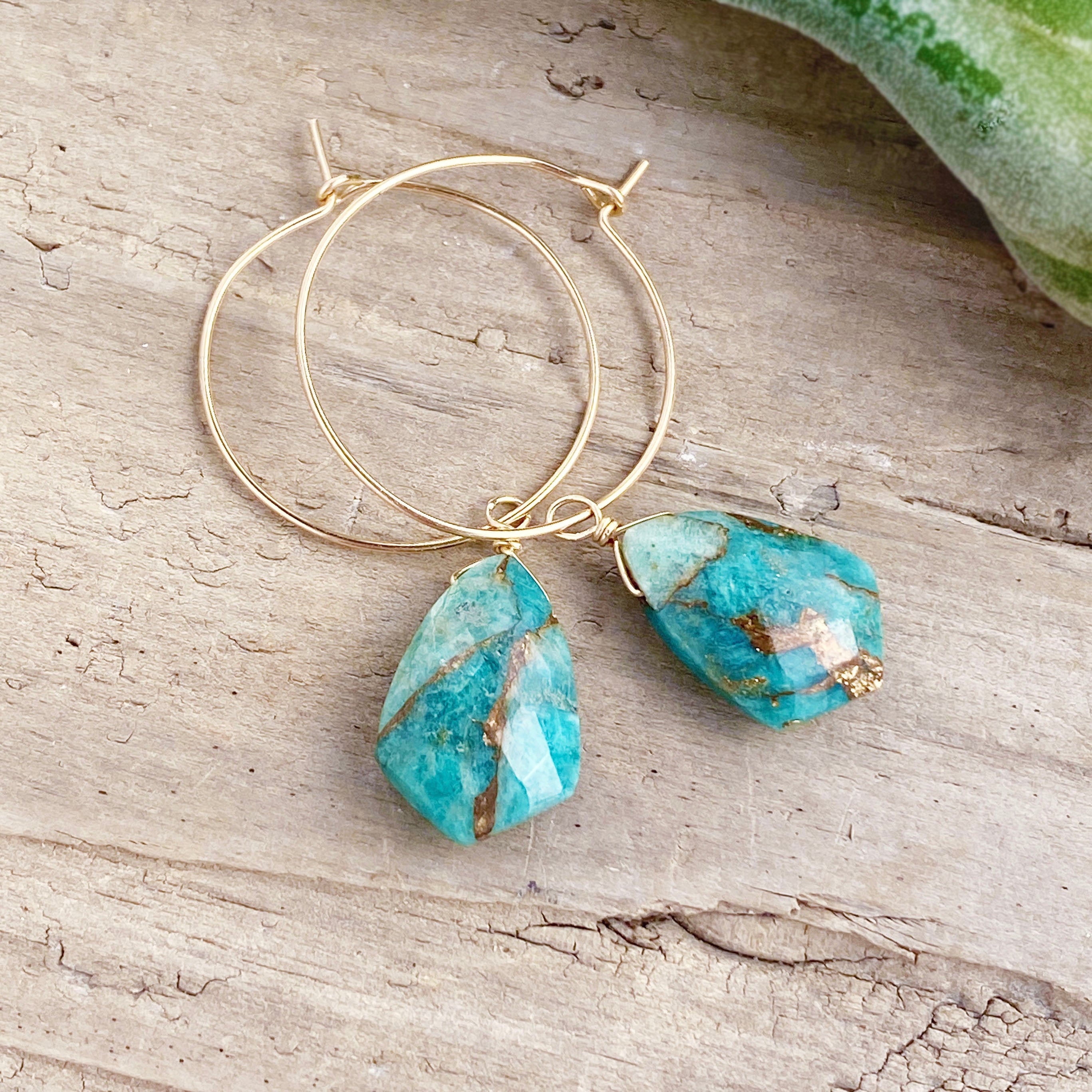 14kgf 天然石 コッパーアマゾナイト フープピアス | Charmy Lu