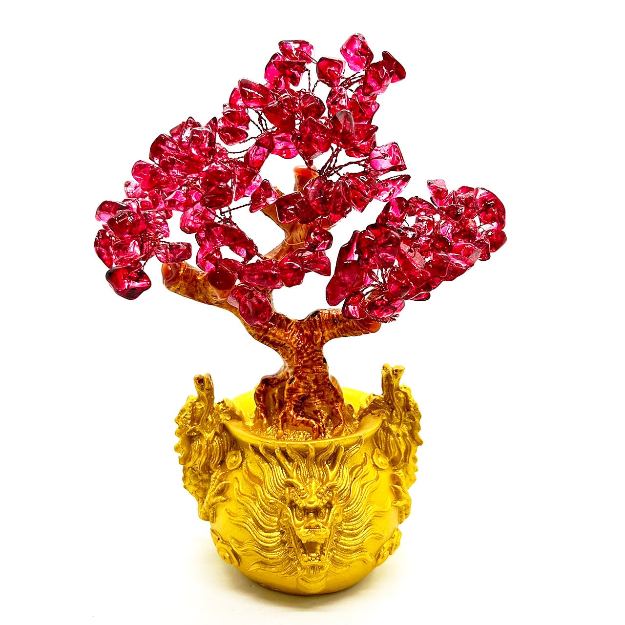 招財樹 壺型 チェリークォーツ 龍 風水置物 インテリア 金運祈願 開運