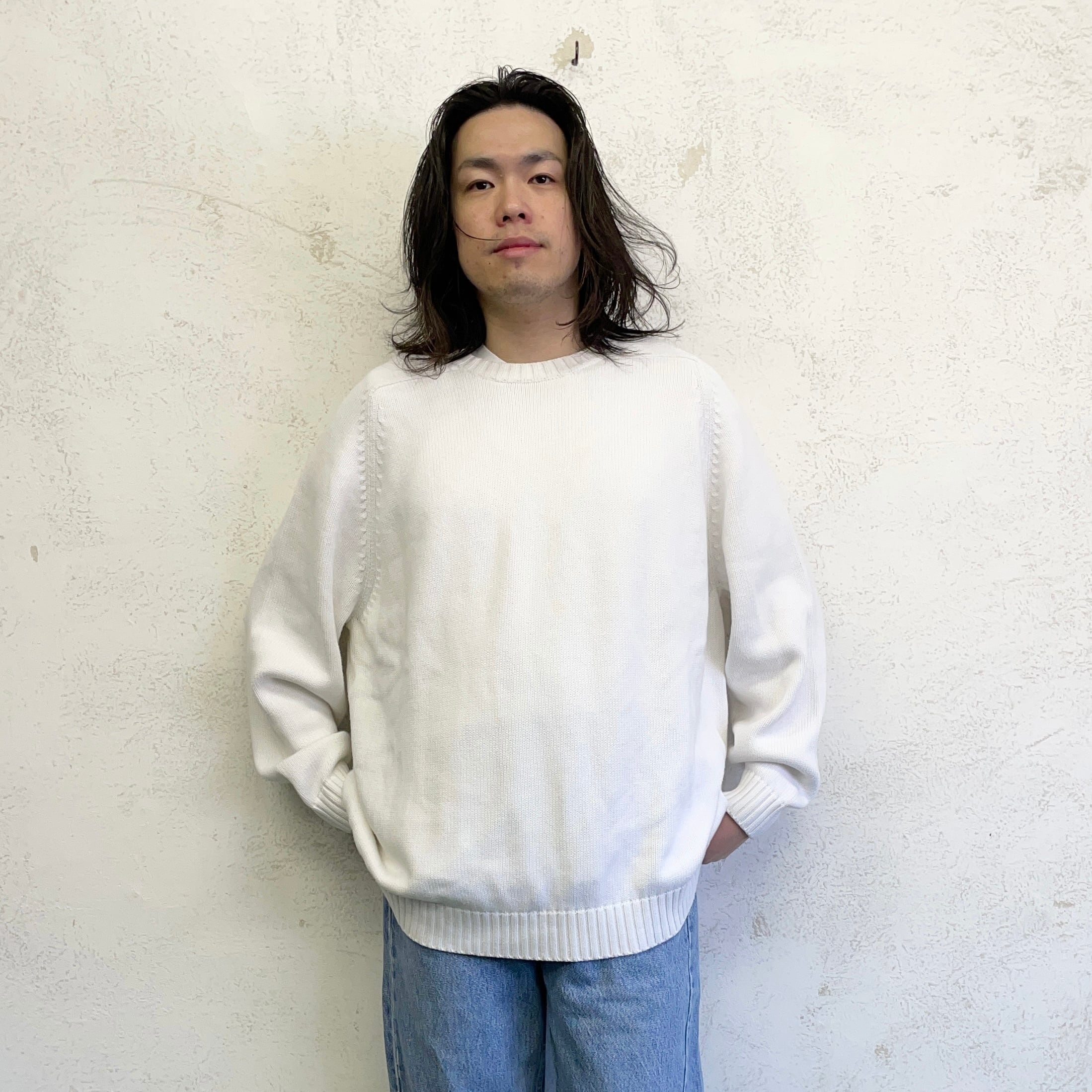 90's LANDS'END cotton knit made in japan size/2X-R ランズエンド
