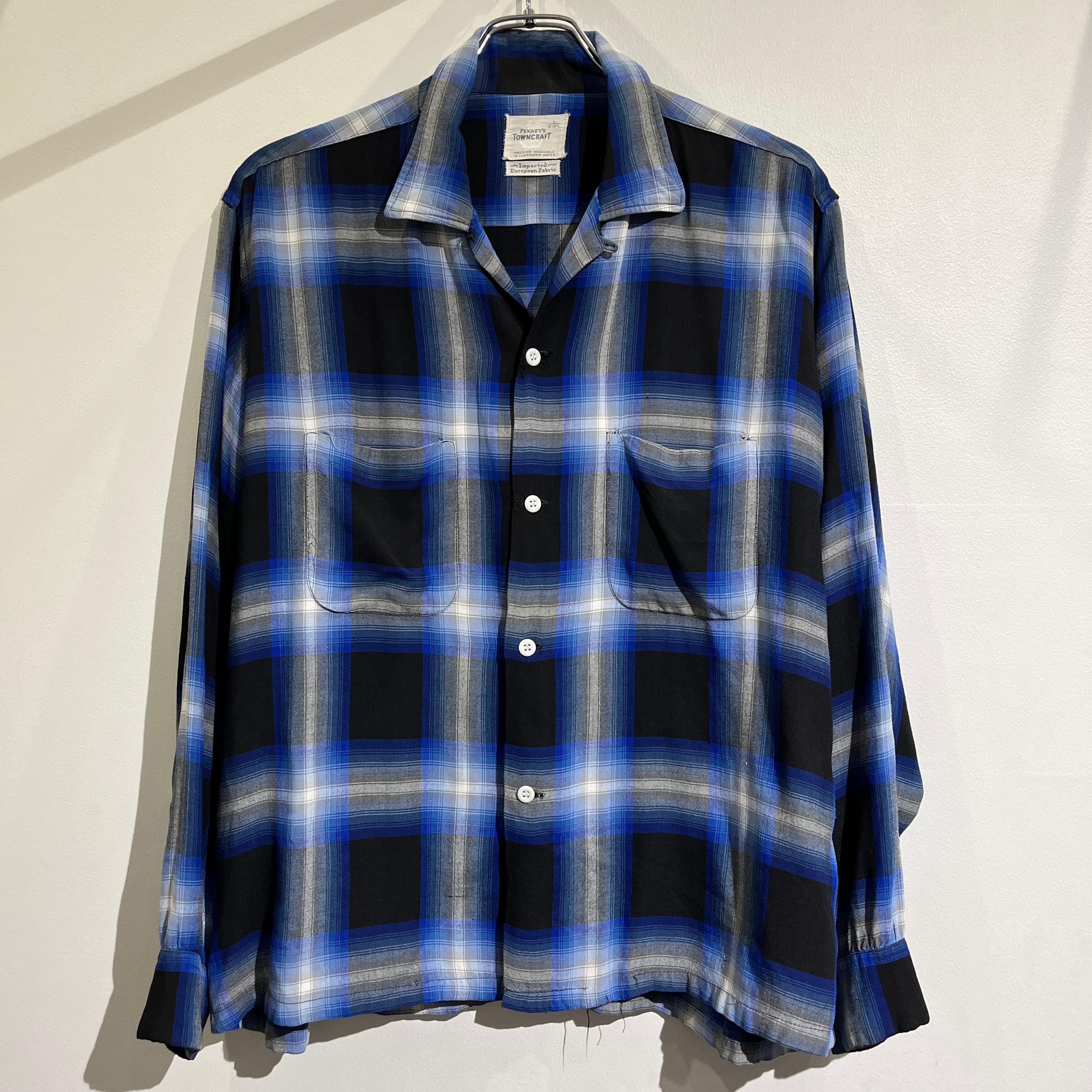 60s TOWNCRFT Ombre Check Rayon Shirt 60年代 タウンクラフト