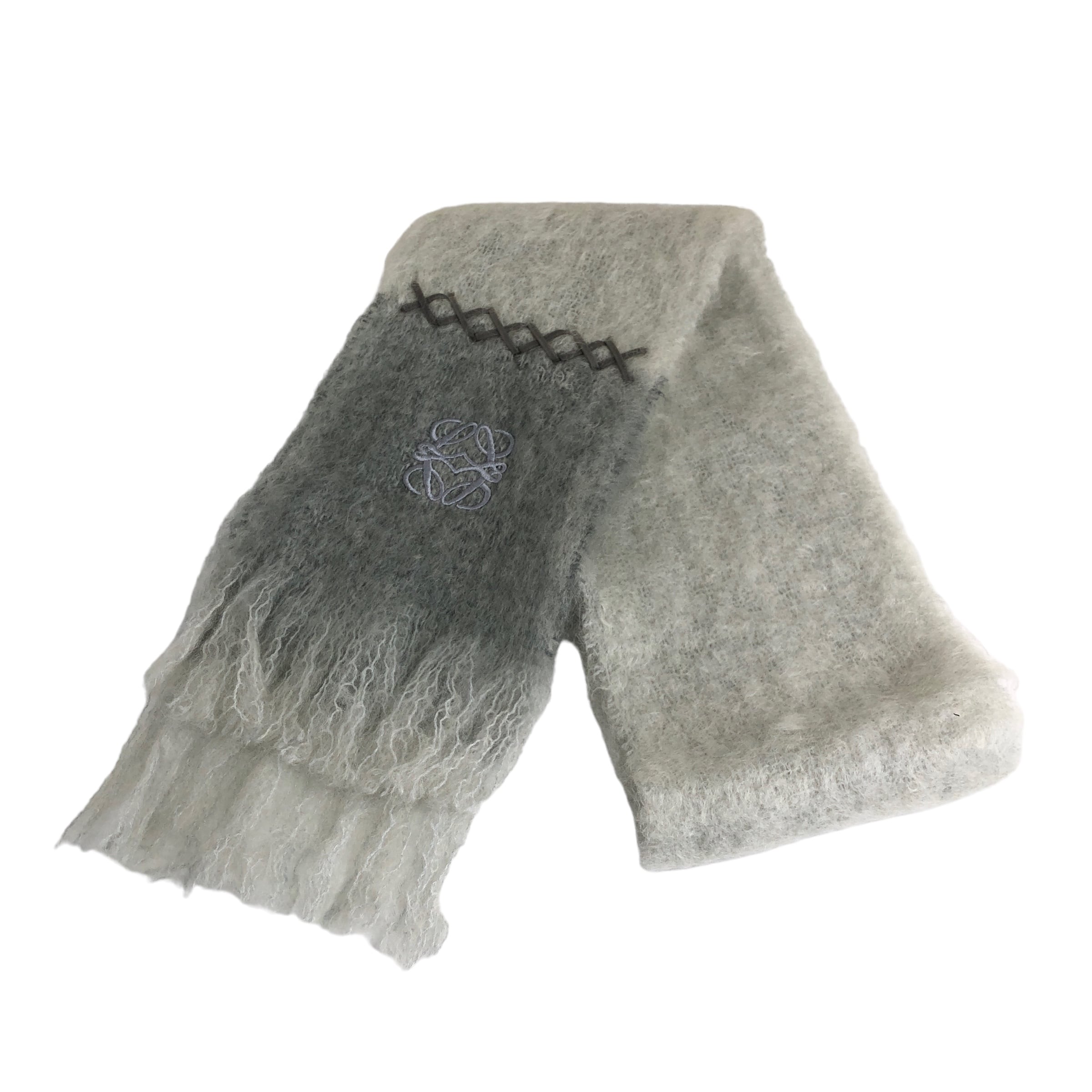 LOEWE ロエベ アナグラム モヘア マフラー ホワイトグレー vintage