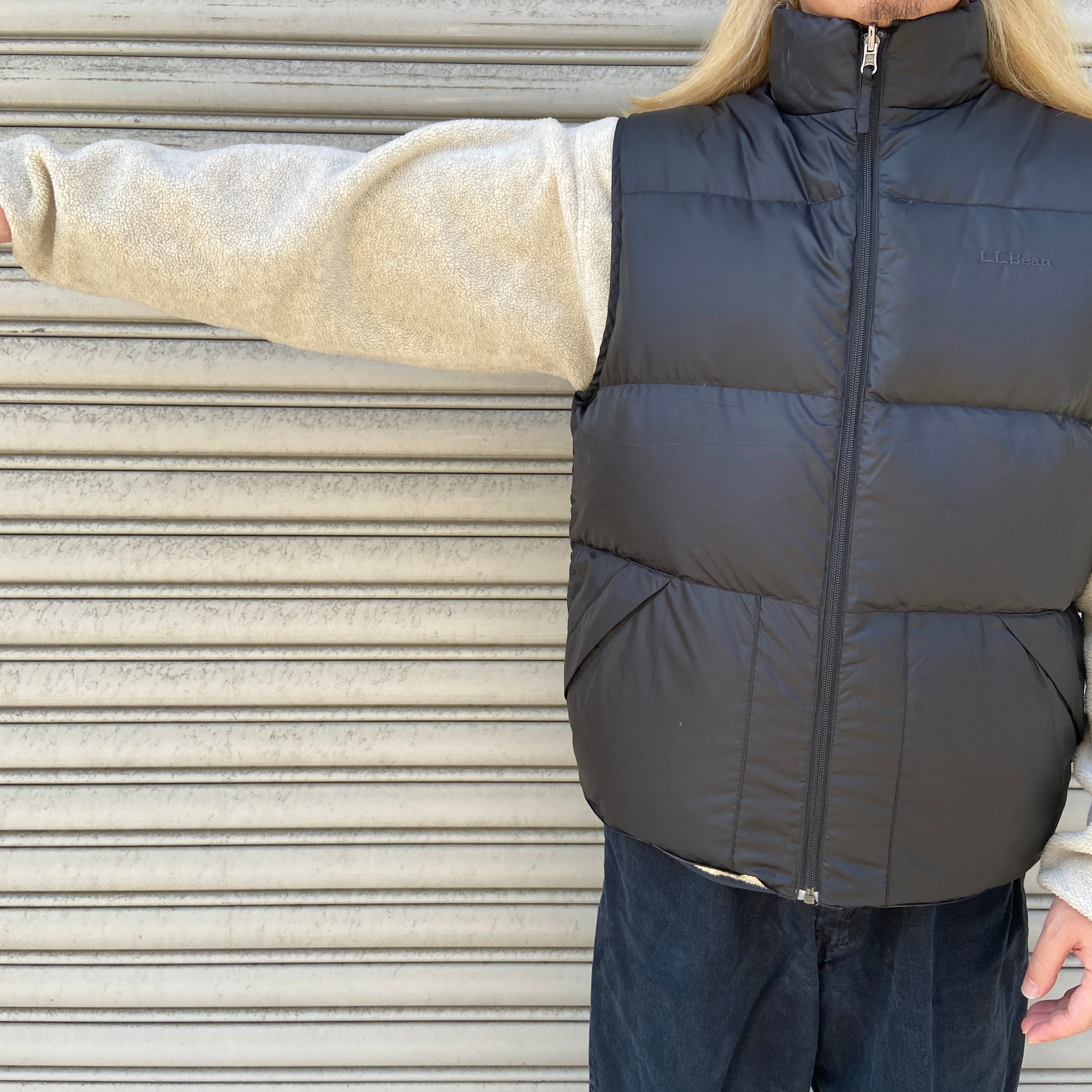 L.L.Bean リバーシブルグースダウンベスト ブラック カーキ M | 古着屋 Uan
