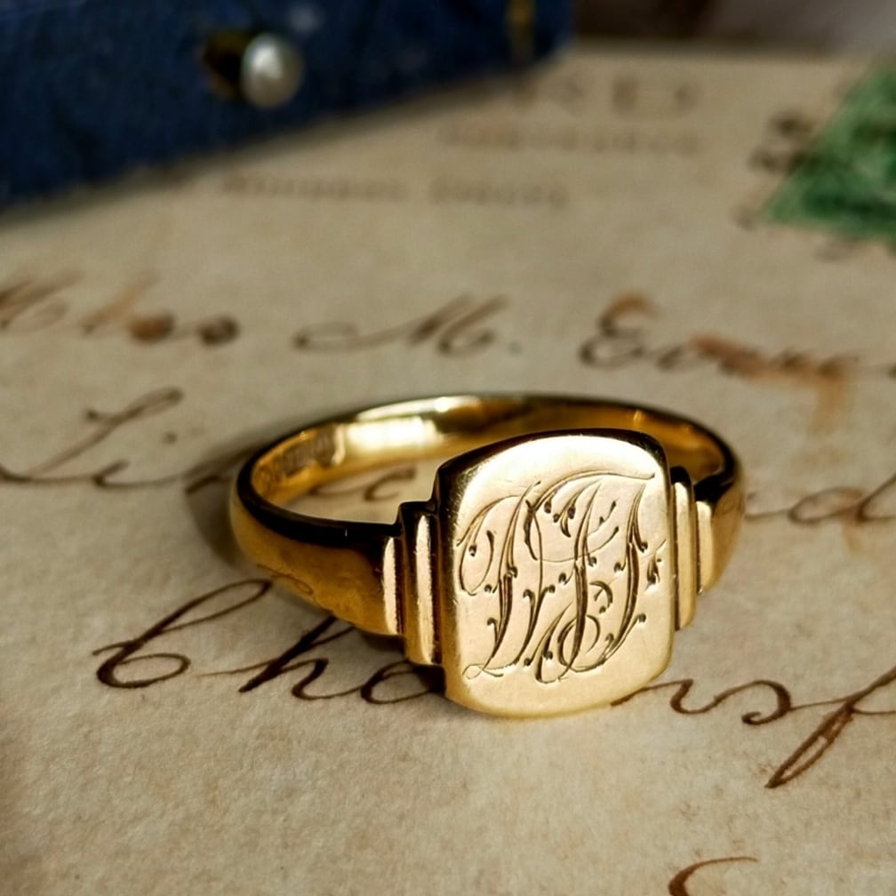 英国 1945年 ヴィンテージ 9kゴールド イニシャル シグネットリング