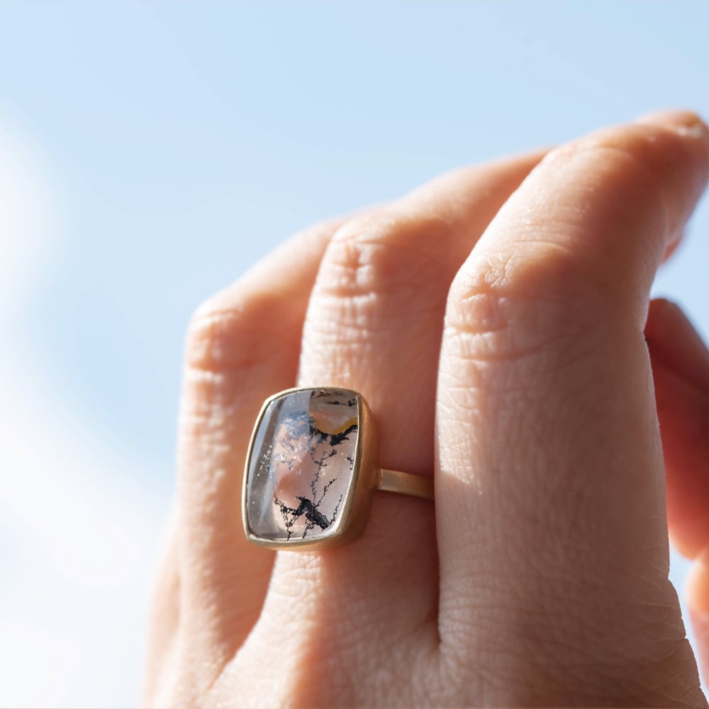 デンドリティッククォーツ リング 指輪 レディース k18 天然石 【1点物