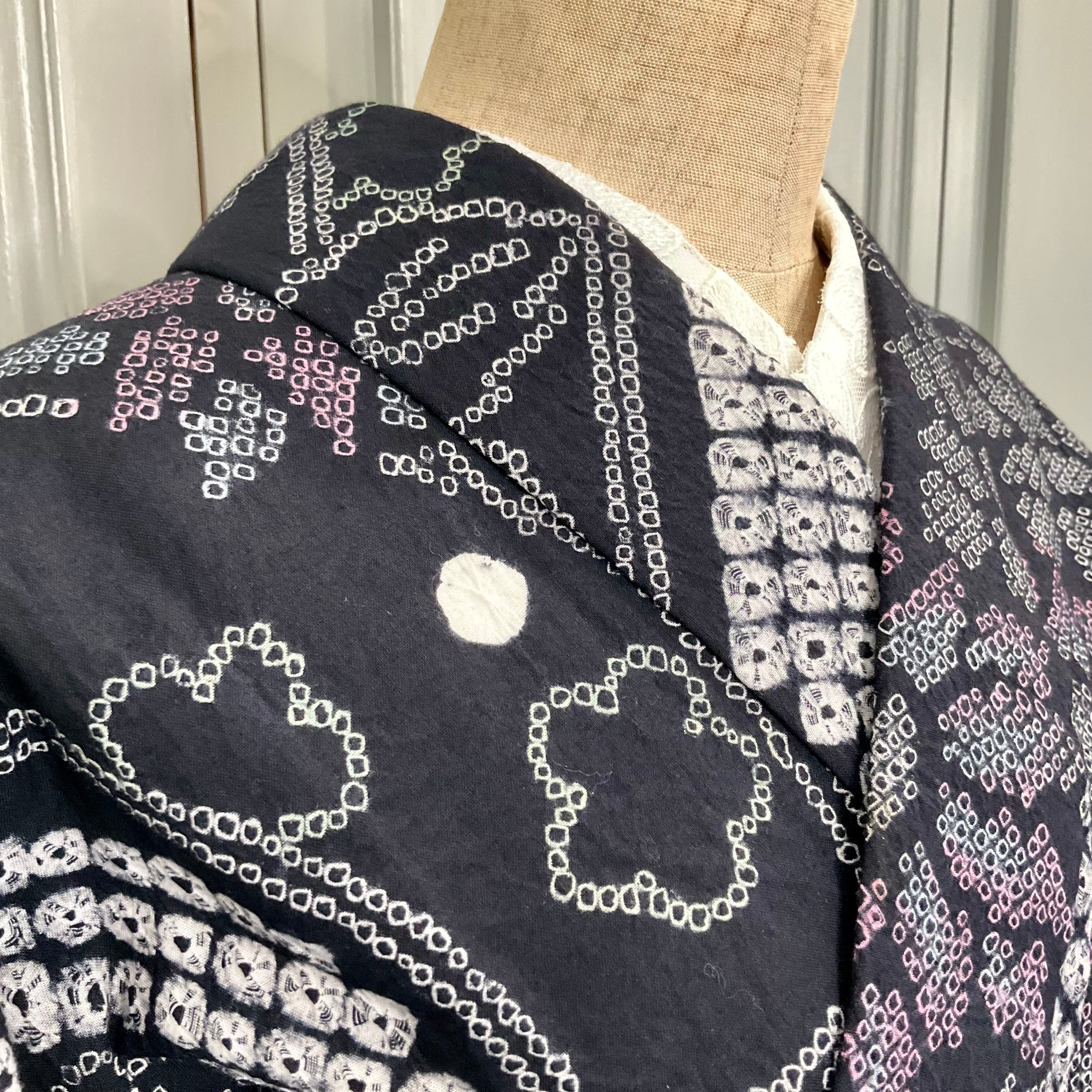 long＊night garden＊有松鳴海絞り浴衣 ブラック 黒 花 A741 | kimono