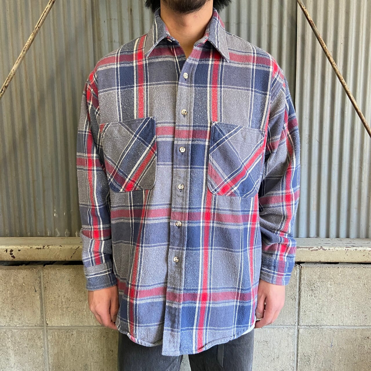 90年代 USA製 ST.JOHN'S BAY チェック柄 長袖 ヘビーネルシャツ メンズ