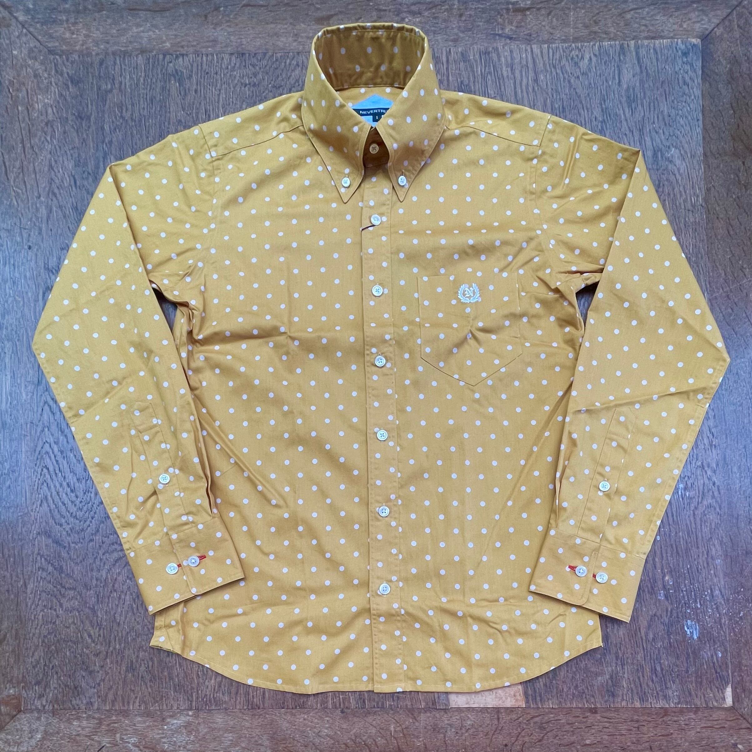 never trust ポルカドット 長袖 BDシャツ Mustard | fabchic ファブシック