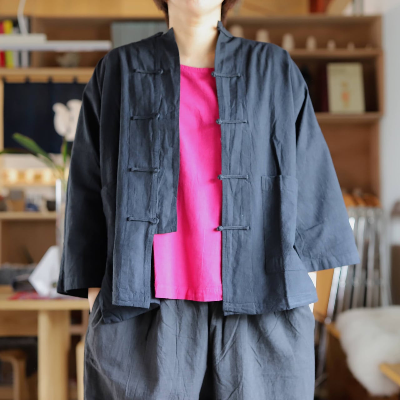 ヂェン先生の日常着 半袖チャイナシャツ 薄地 | アトマダ寝具店