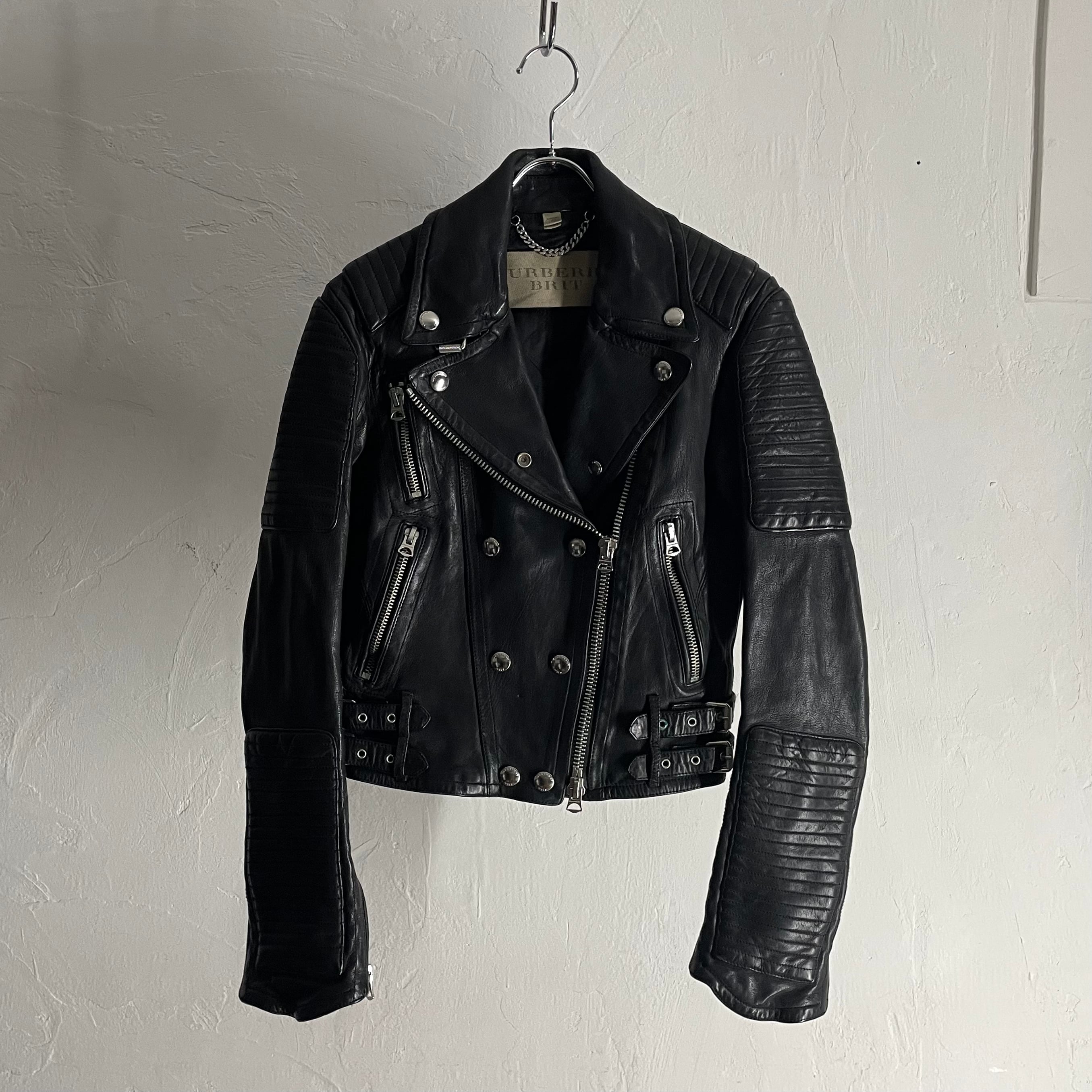 色 バーバリーブラック ラムレザージャケット L 白 羊革 L バーバリー