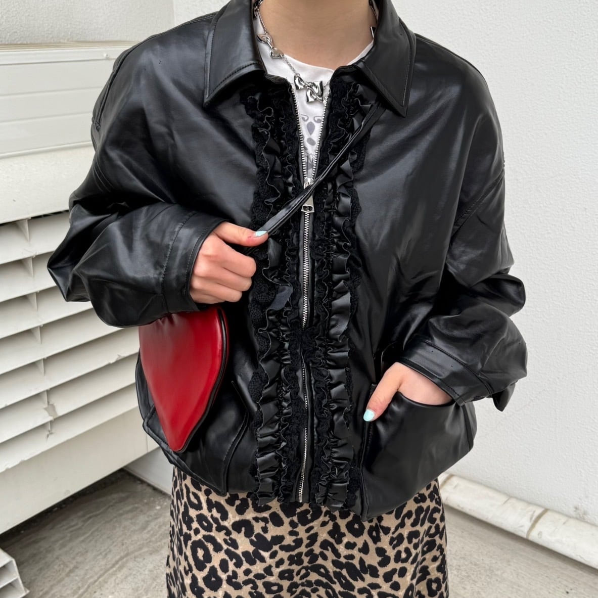 速達】ギャザージップレザージャケット_LN03343 | lanan(ラナン)