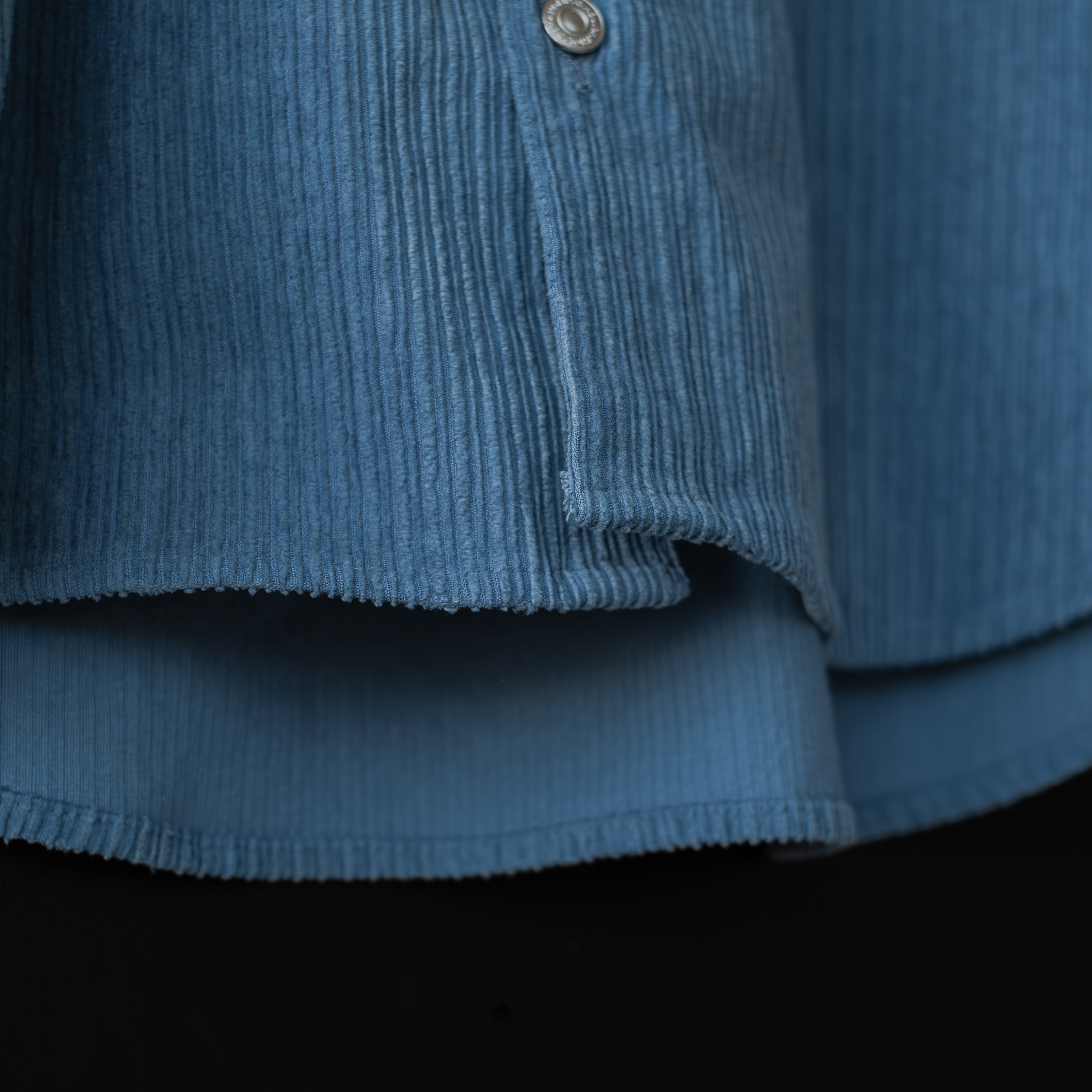 HOLIDAY】 DAMAGE CORDUROY BIG SHIRT JACKET (blue) | dros dro