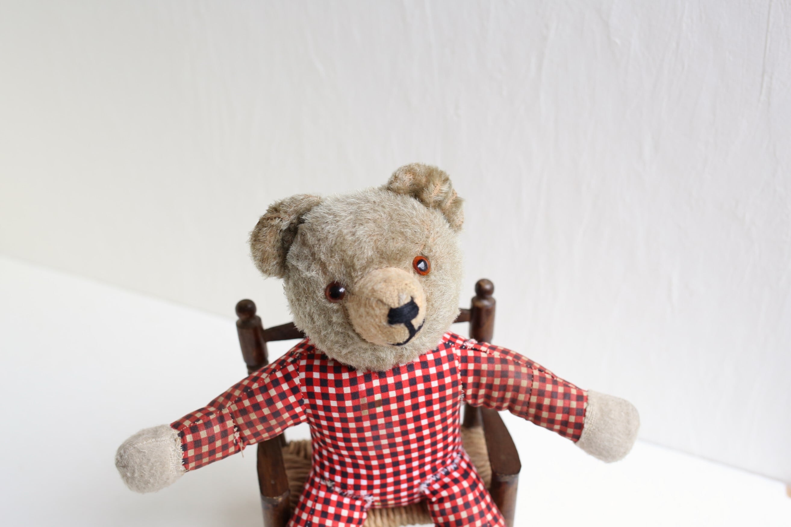 フランス アンティーク ヴィンテージ テディベア チェック柄が