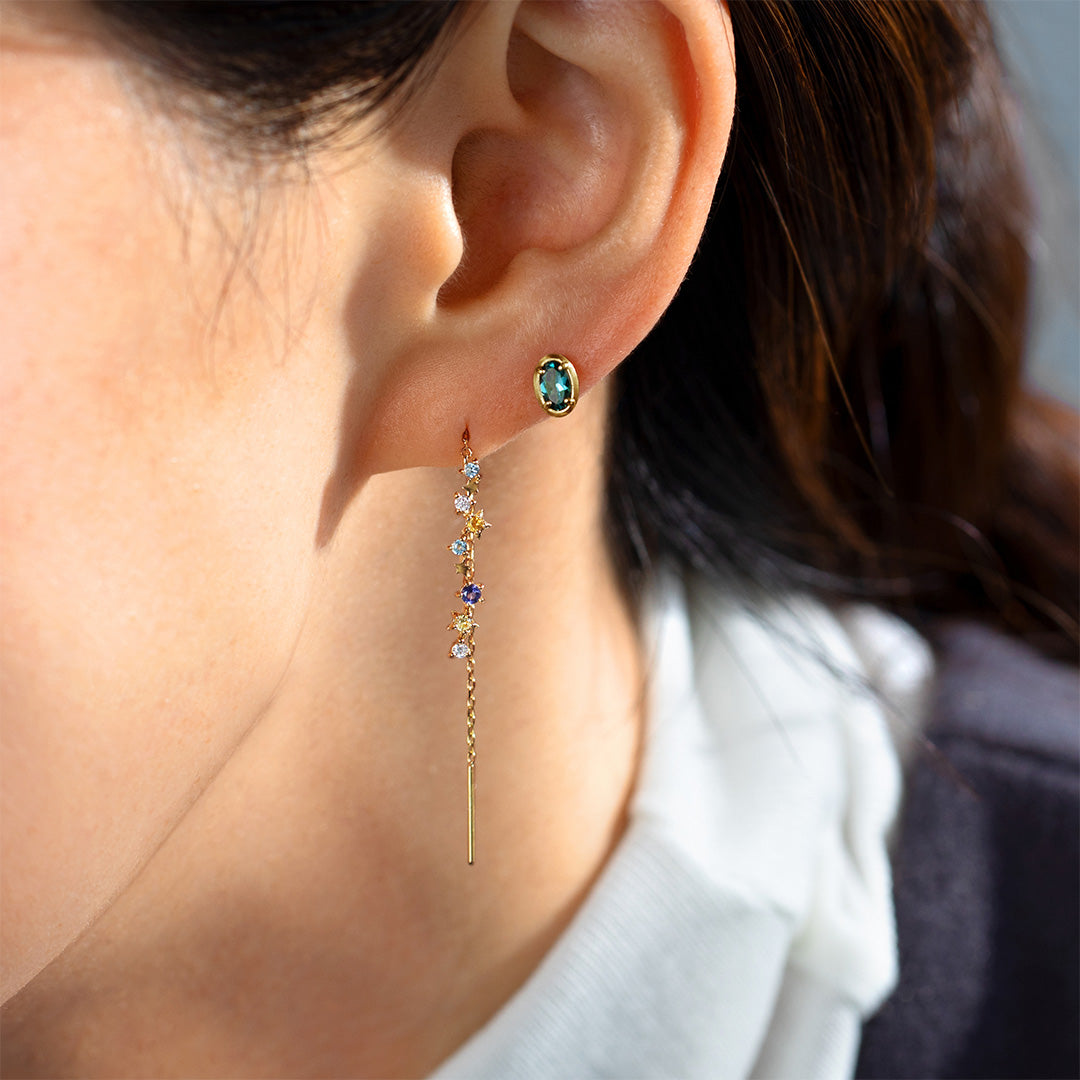 ビズー公式】ブルートルマリン(インディゴカラー) K18/PTピアス(片耳