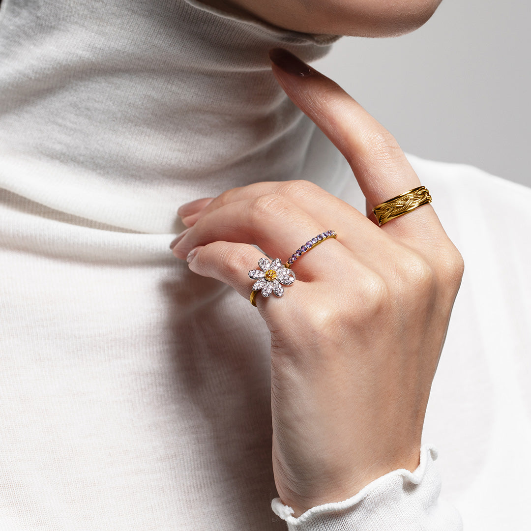 ダイヤモンド K18×PTピンキーリング・フルール