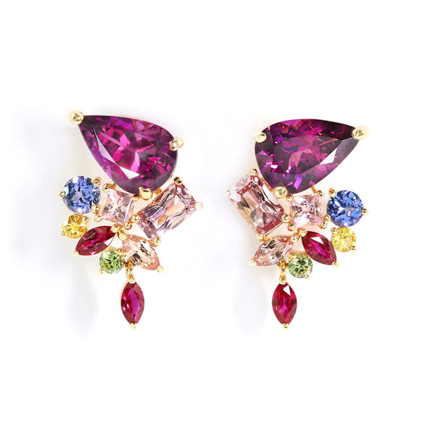 ビズー公式】ロードライトガーネット×マルチカラージュエル K18ピアス