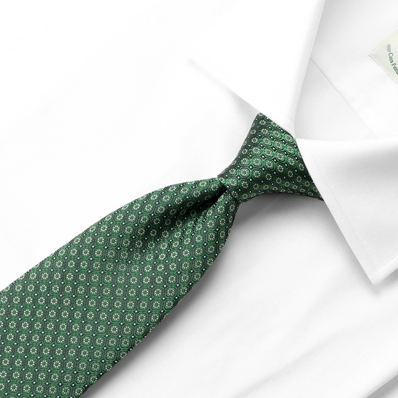 シルクジャカード小花小紋柄ネクタイ／453041（グリーン） | Silk Tie