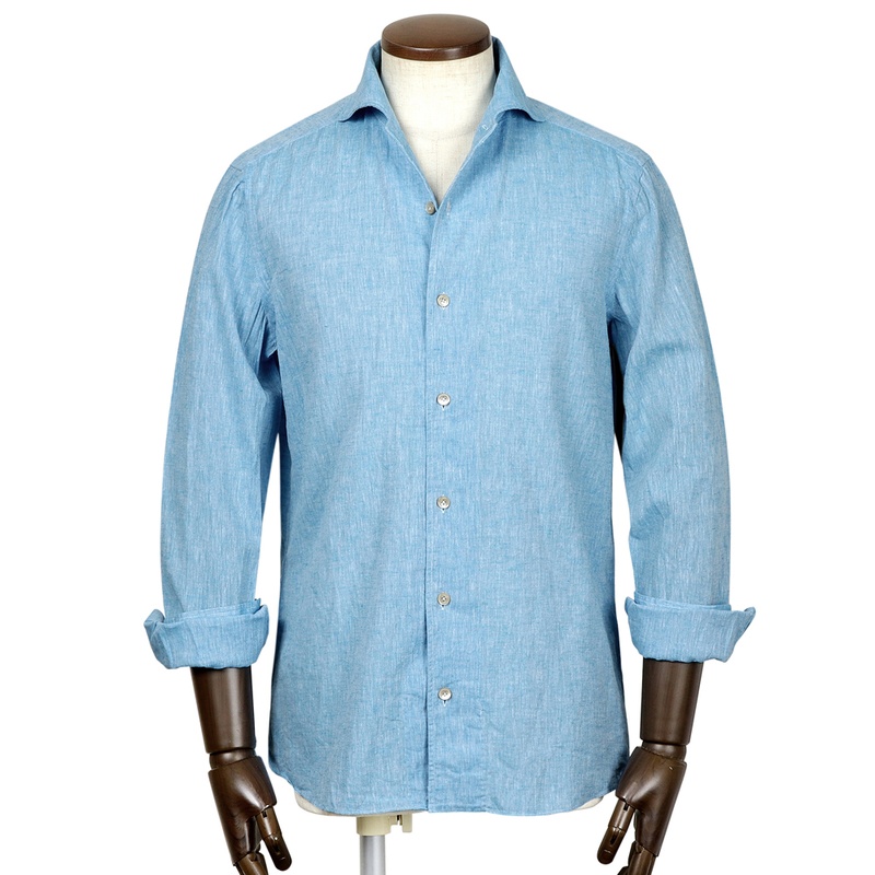 リネンコットンポプリンイタリアンカラーカジュアルシャツ／VESUVIO-EX