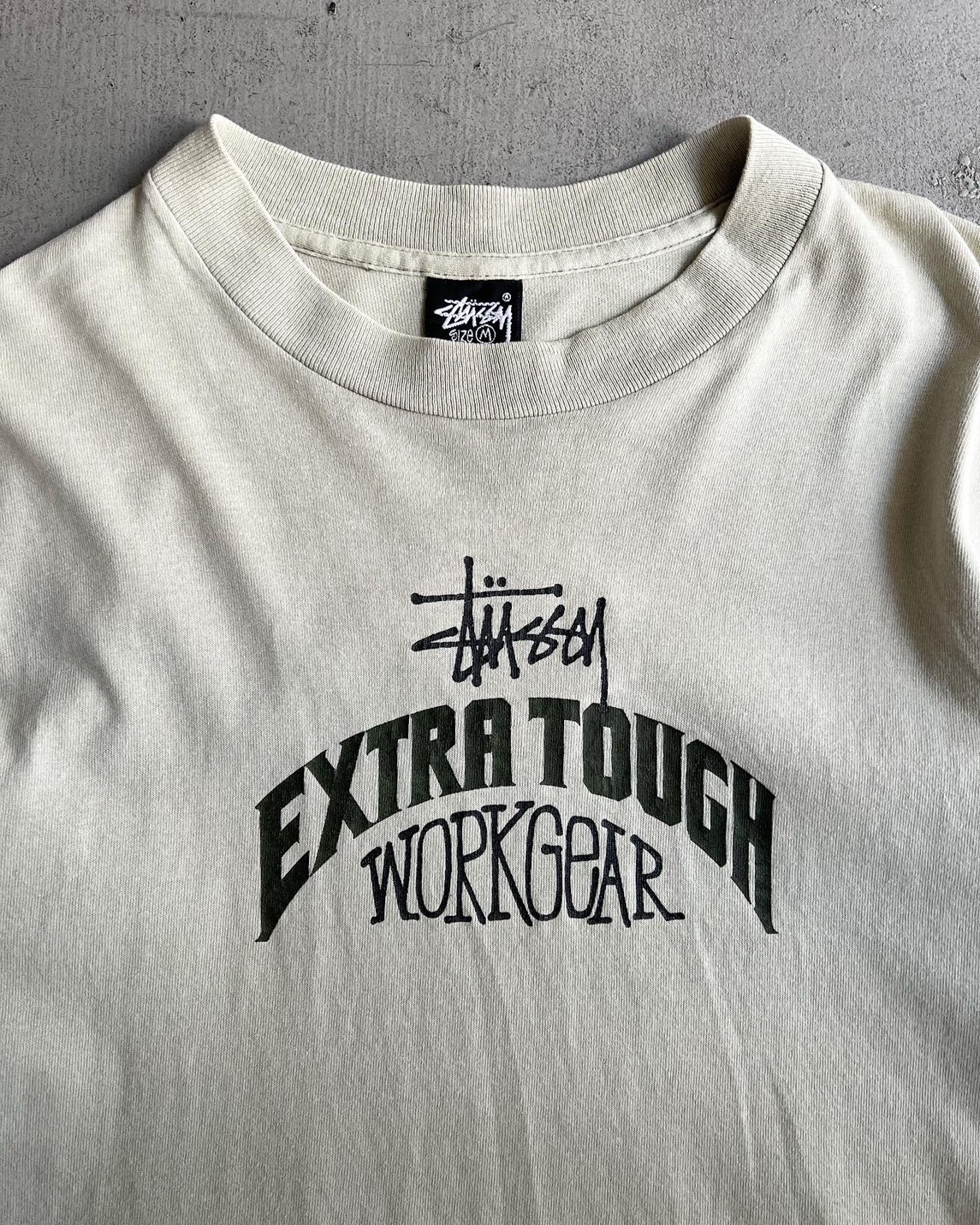 90s Stussy “EXTRA TOUGH WORK GEAR” Print Tee - blue room
